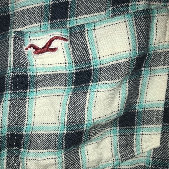Hollister teal, black and white plaid flannel - Picture 3 of 3
